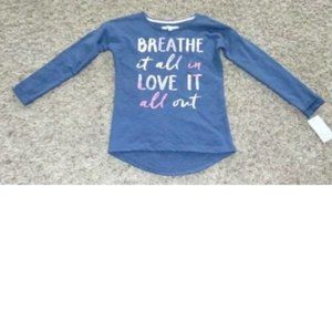 Girls Shirt 10 Blue BREATH IN LOVE OUT Long Sleeve HI Low Crew Harper & Elliott